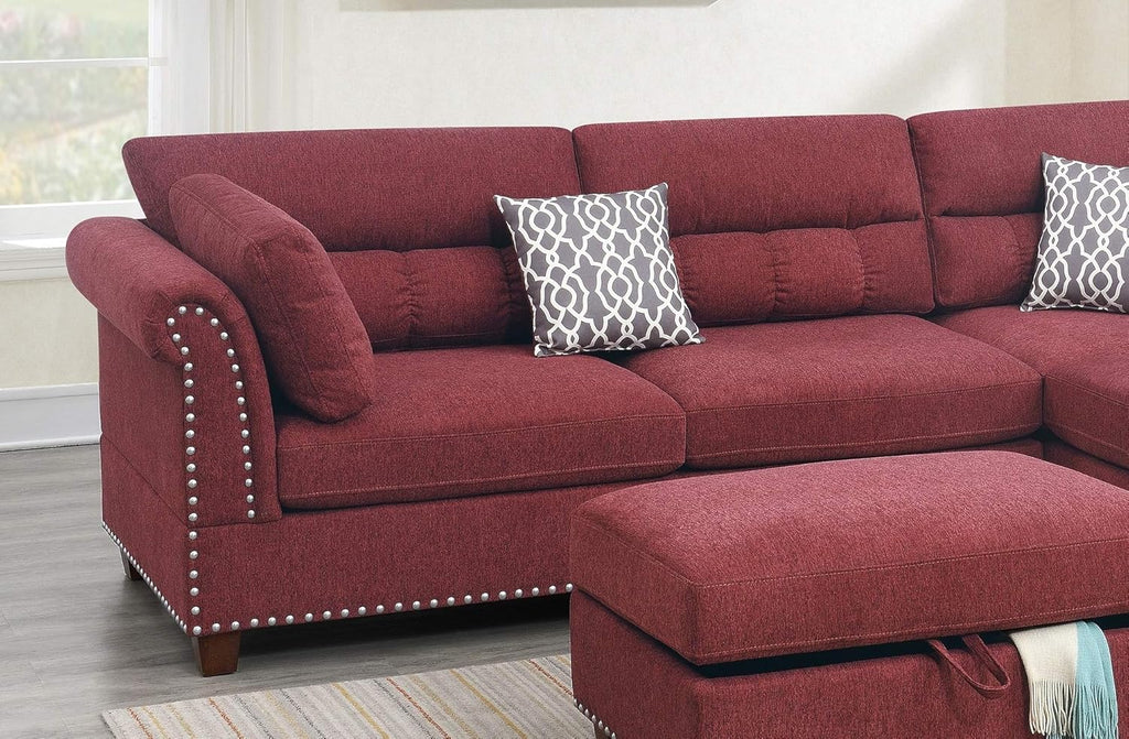 Red Velvet Sectional Sofa Y56783