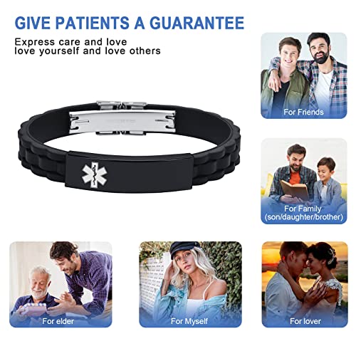 Custom Silicone Rubber Strap Stainless Steel Medical Alert Bracelet J97676