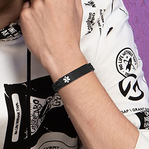 Custom Silicone Rubber Strap Stainless Steel Medical Alert Bracelet J97676