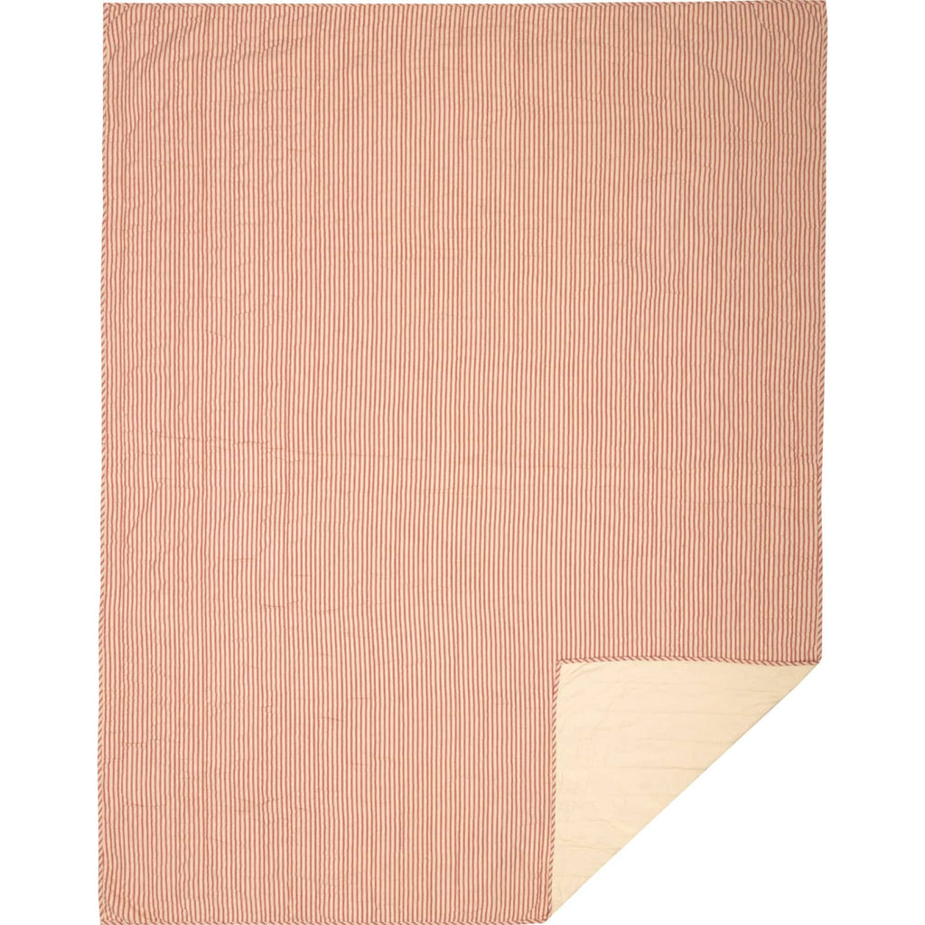 Red Ticking Stripe California King Quilt Coverlet T305228