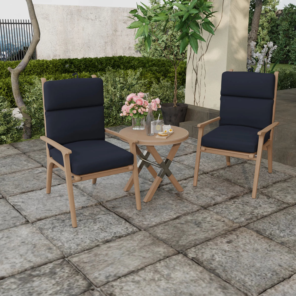 Navy Rectangular Outdoor Chair Cushion with Ties I135527