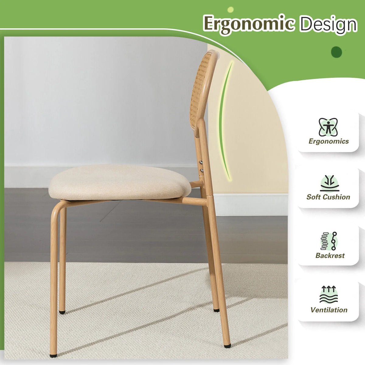 Set of 4 Boho Dining Chairs with Rattan Back E231435