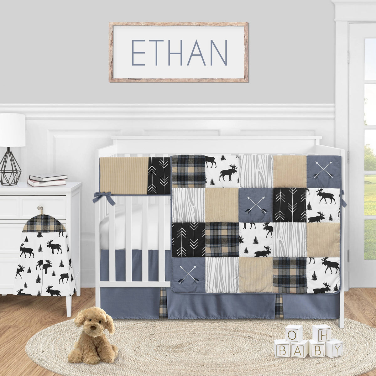 Blue and Tan 5 Piece Crib Bedding Set A732339