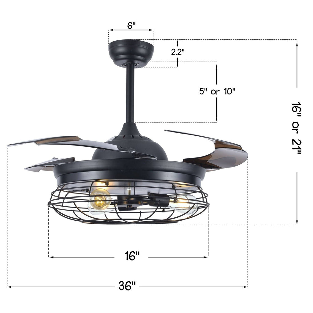 Black Retractable Ceiling Fan with Cage W2197