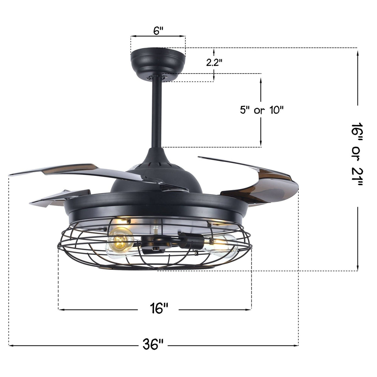 Black Retractable Ceiling Fan with Cage W2197