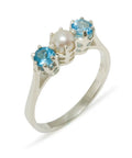 925 Sterling Silver Cultured Pearl & Blue Topaz Engagement Ring N489960