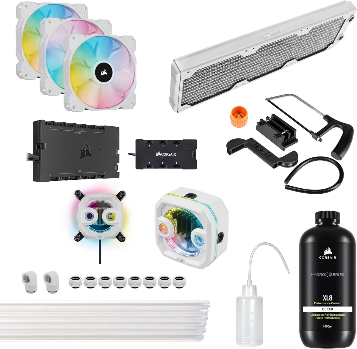Hardline Water Cooling Kit with XC7 CPU Water Block, XR5 360mm Radiator, XD5 Pump Res and QL120 RGB Fans A163
