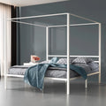 White Twin Size Metal Canopy Platform Bed Frame with Headboard W293674