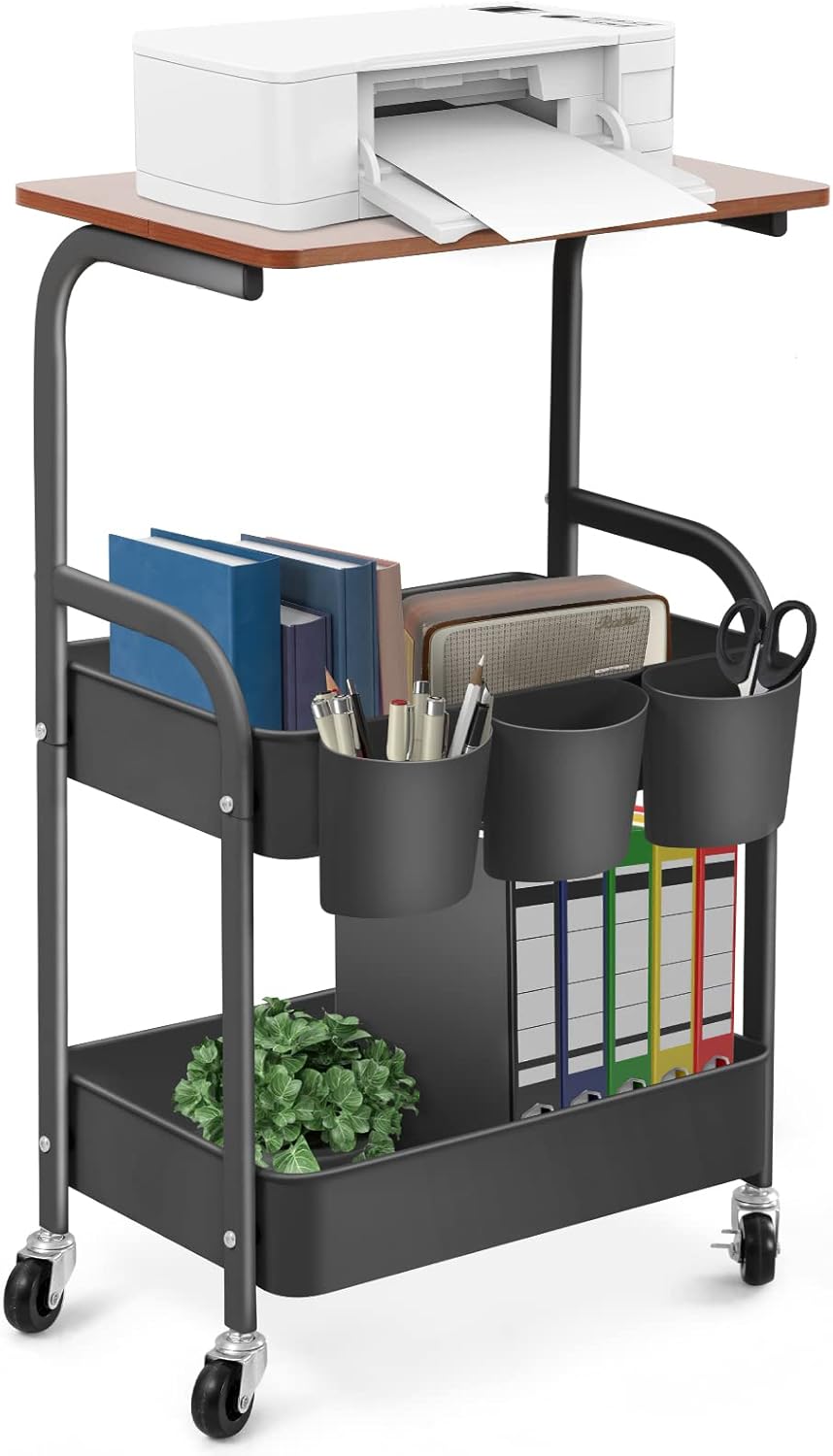 White 3-Tier Rolling Printer Cart with Storage V28424