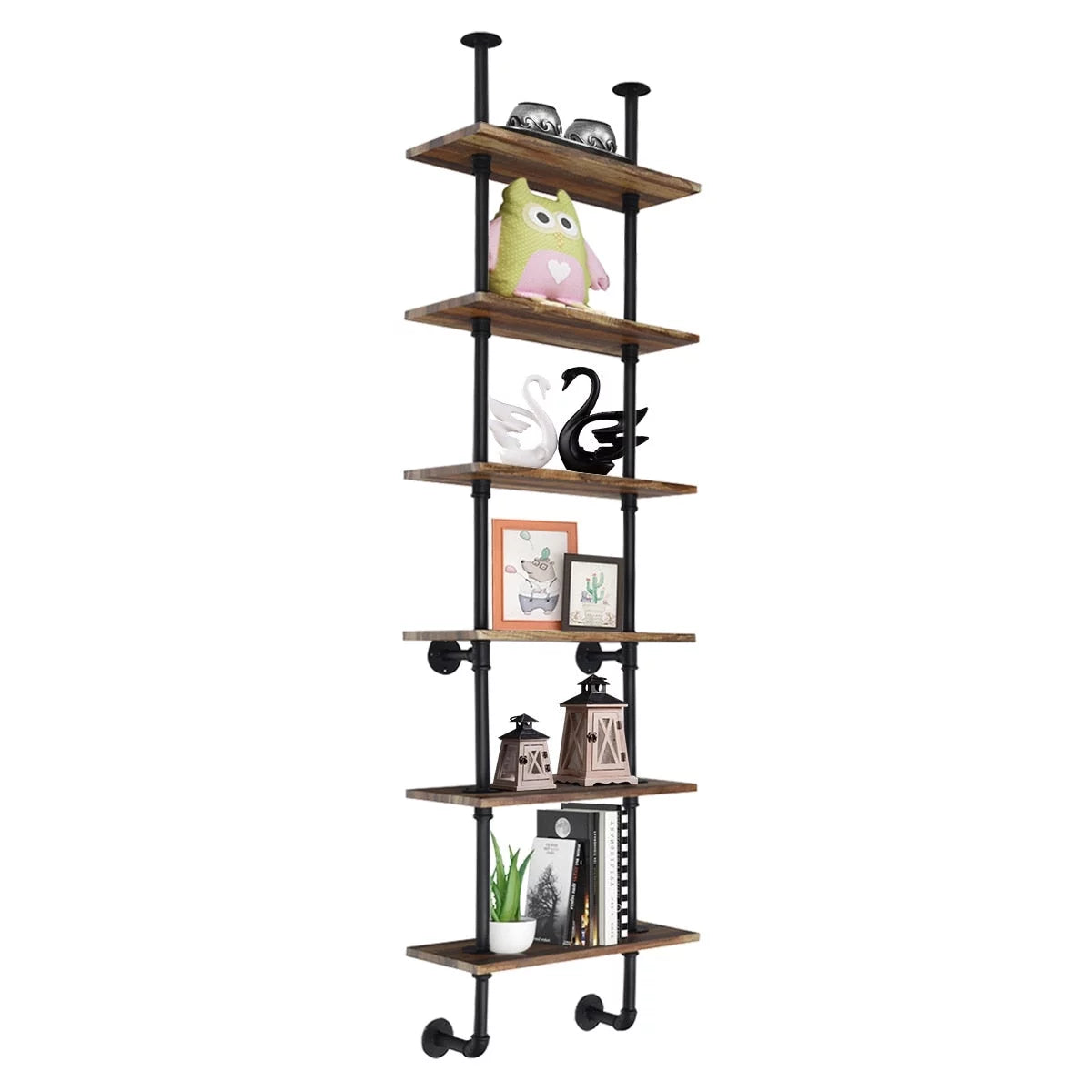 Brown 6-Shelf Rustic Pipe Shelving Unit L844635