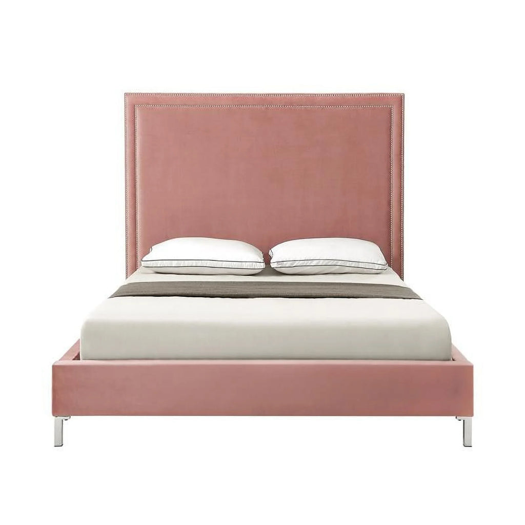 Blush Pink Velvet Queen Bed M5229