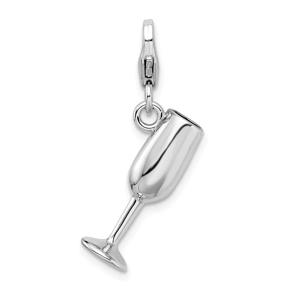 Sterling Silver Enameled Red Wine Glass Charm Pendant D91439