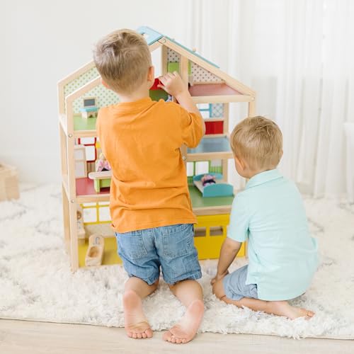 Wooden Dollhouse with 15 pcs Furniture V93855