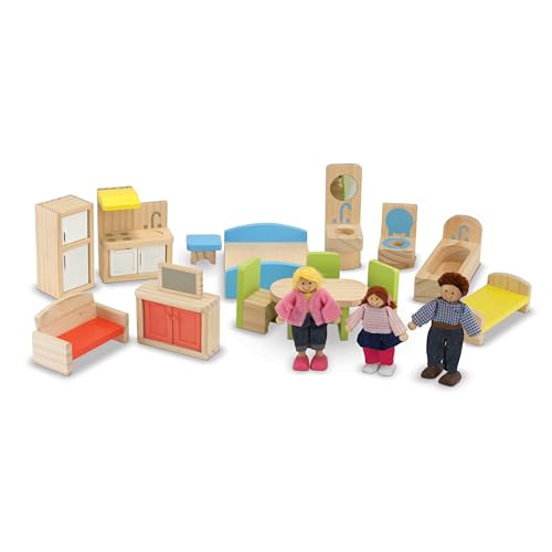 Wooden Dollhouse with 15 pcs Furniture V93855