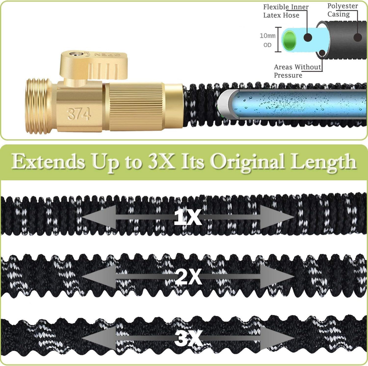 50FT Expandable Garden Hose with 9 Function Nozzle and Solid Brass Fittings V5448