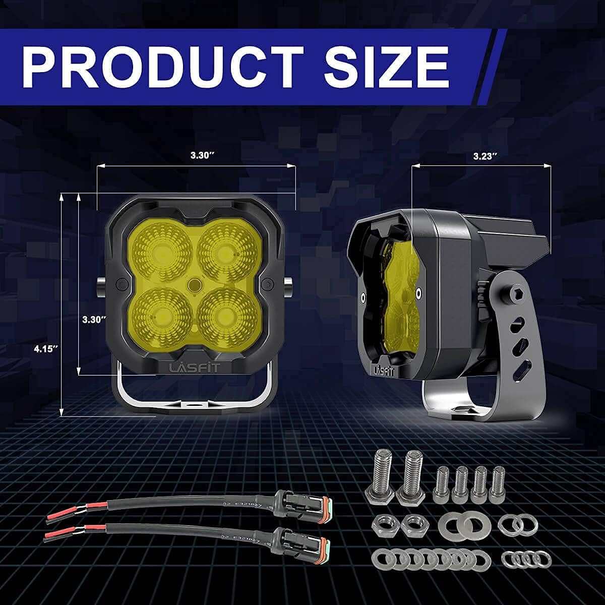 Yellow 3 inch LED Pods Flood Beam Off Road 36W, Pair K99639