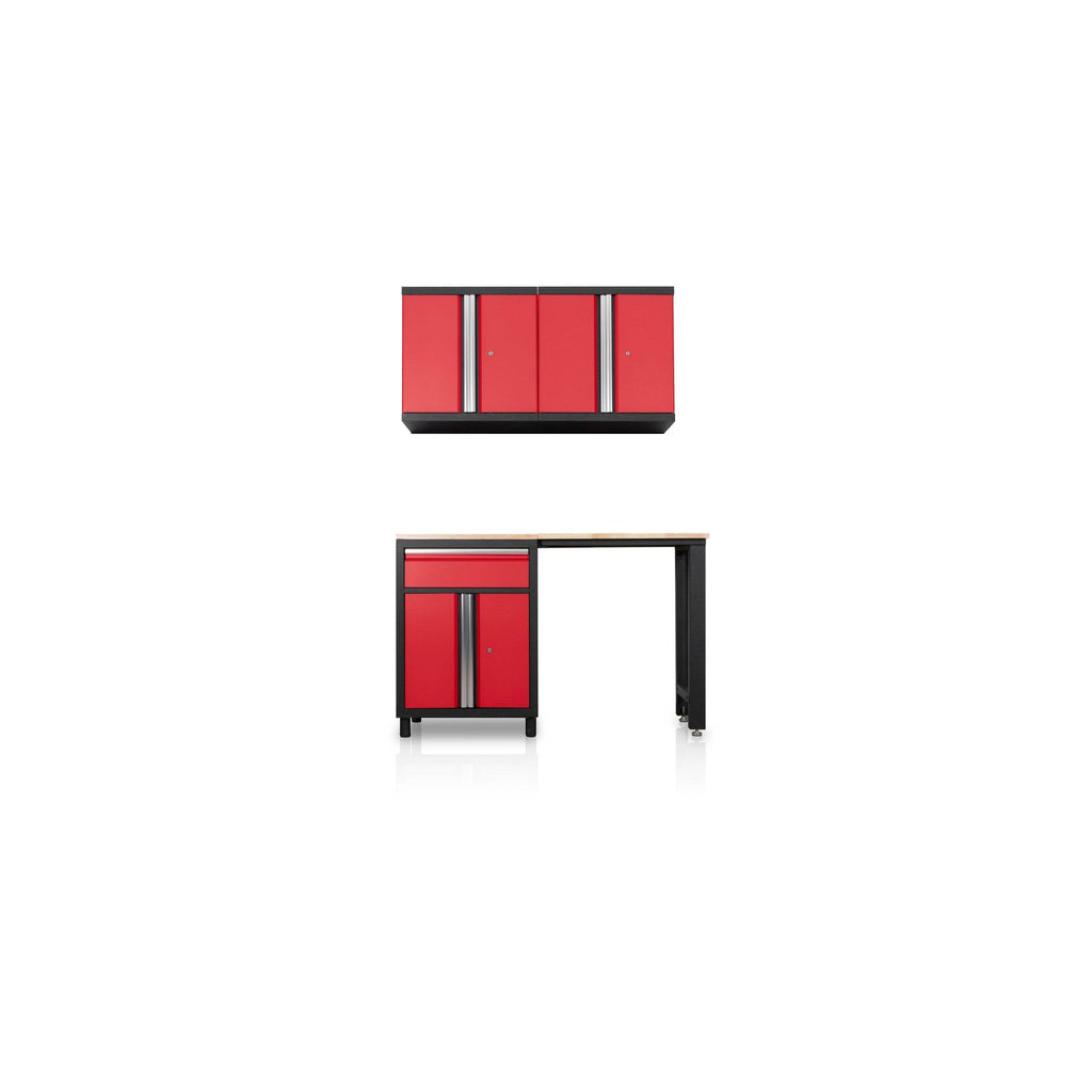 23/24-Gauge Steel Wood Worktop Cabinet Set in Red (4-Piece) F43569