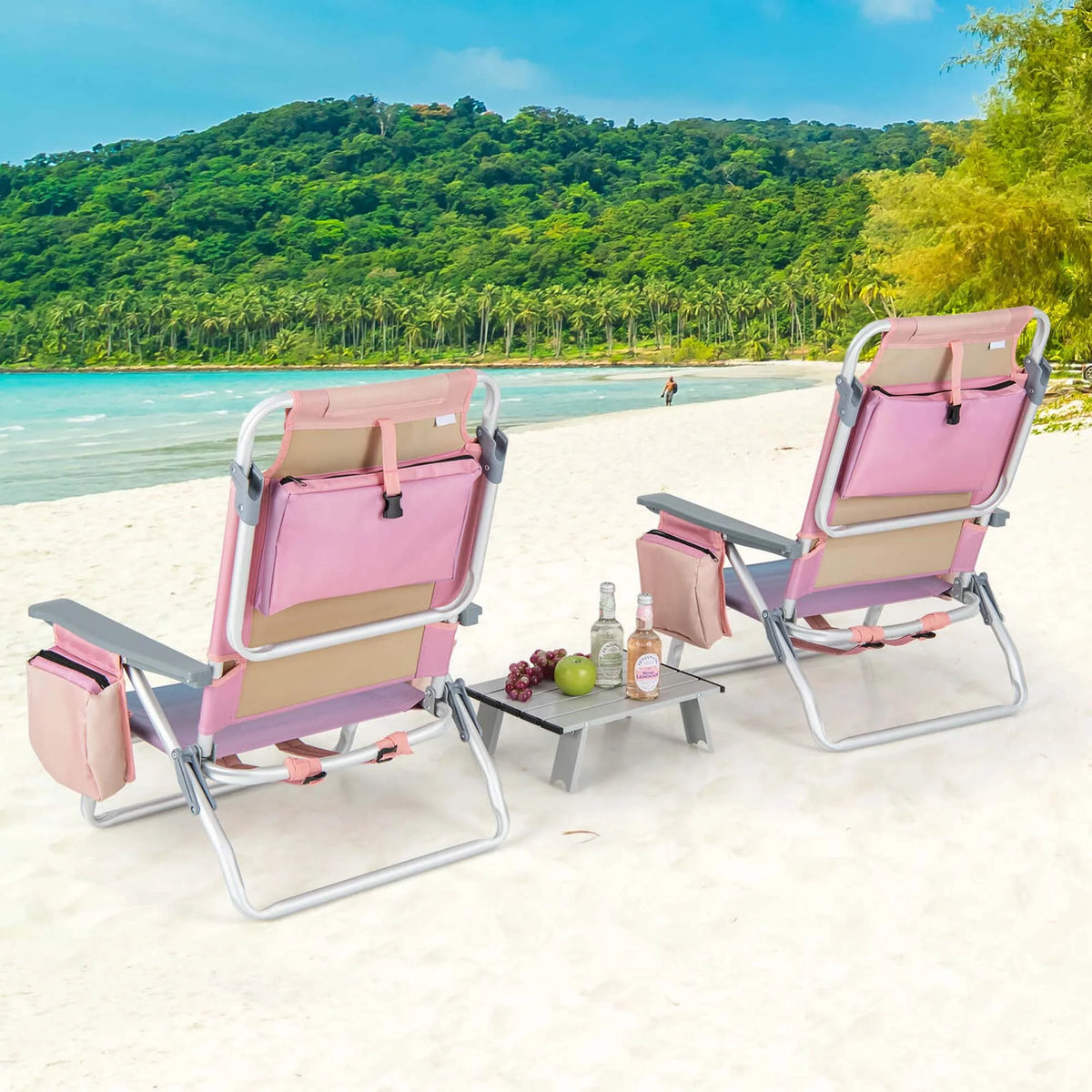 2-Pack Folding Backpack Beach Chair Pink H497132