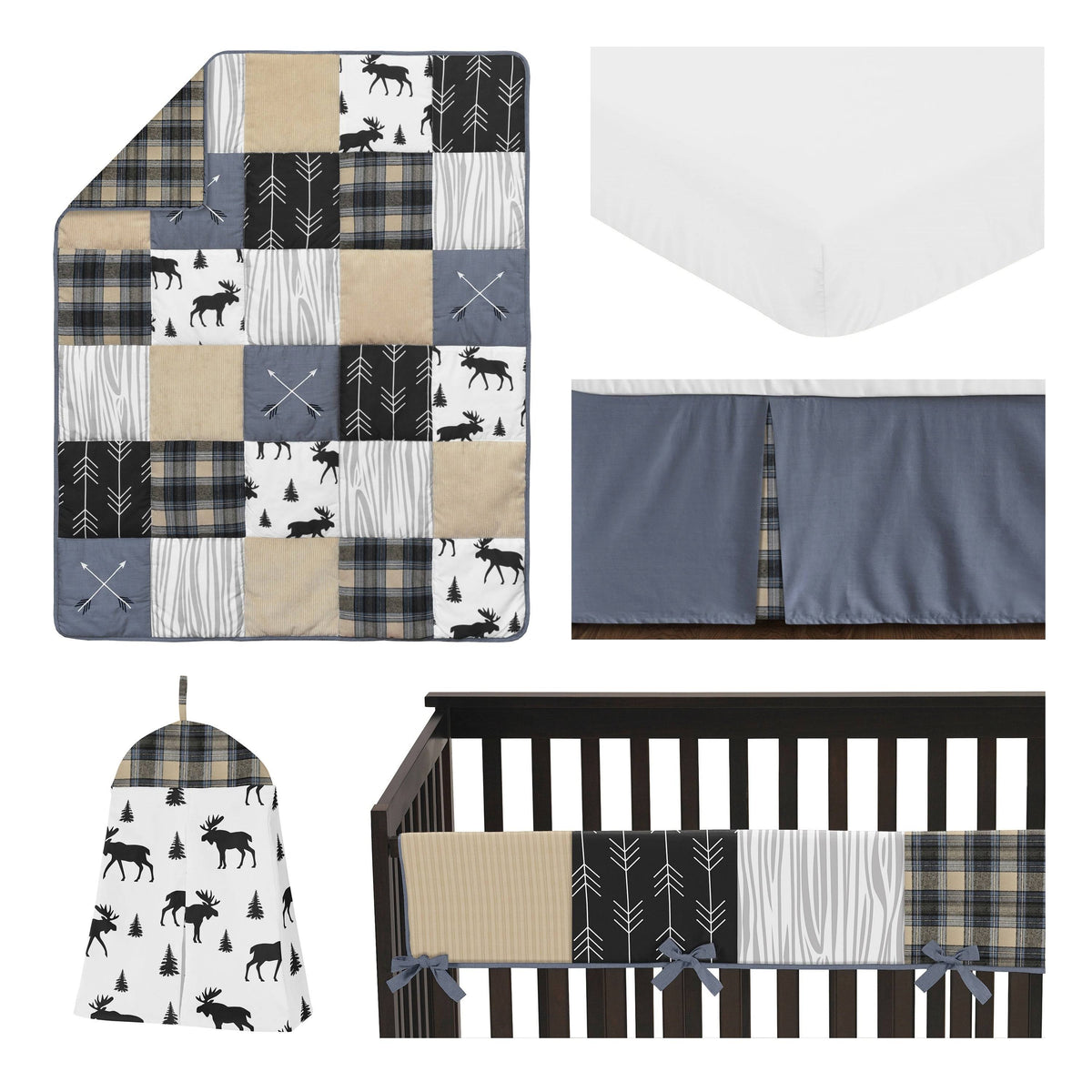 Blue and Tan 5 Piece Crib Bedding Set A732339