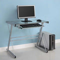 Small Work from Home Office Laptop Computer Desk with Glass Top in Silver M434