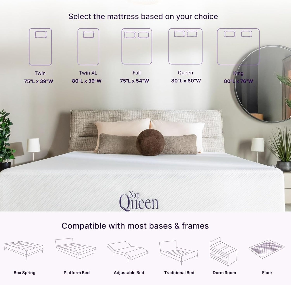 8 Inch Queen Size Bamboo Charcoal Memory Foam Mattress with Metal Platform I48156