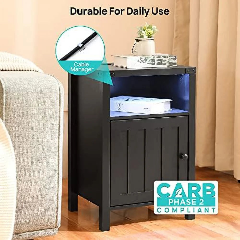 Nightstand with LED Lights and Charging Station Grey C35951