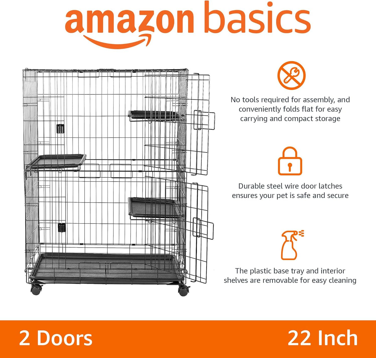 Large 3-Tier Cat Cage Playpen Crate Kennel, Black P70844