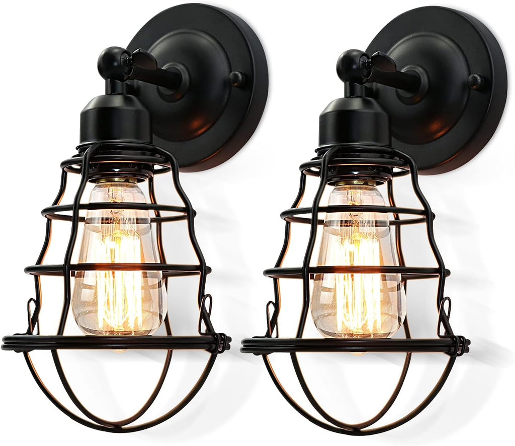 Black Wire Cage Wall Sconce 2pack D504