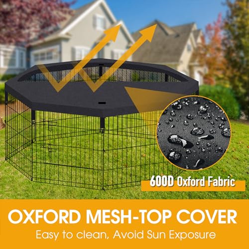 Black 8 Panels 24 Inch Metal Wire Pet Playpen with Top Cover X671397
