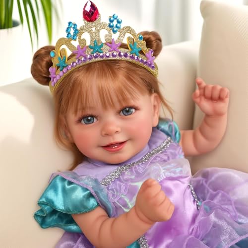 20 Inch Realistic Brown Hair Reborn Baby Doll with Clothes and Toy Accessories C1268