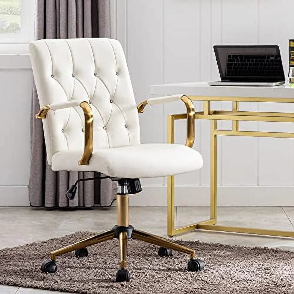 White PU Leather Office Desk Chair with Wheels K82832