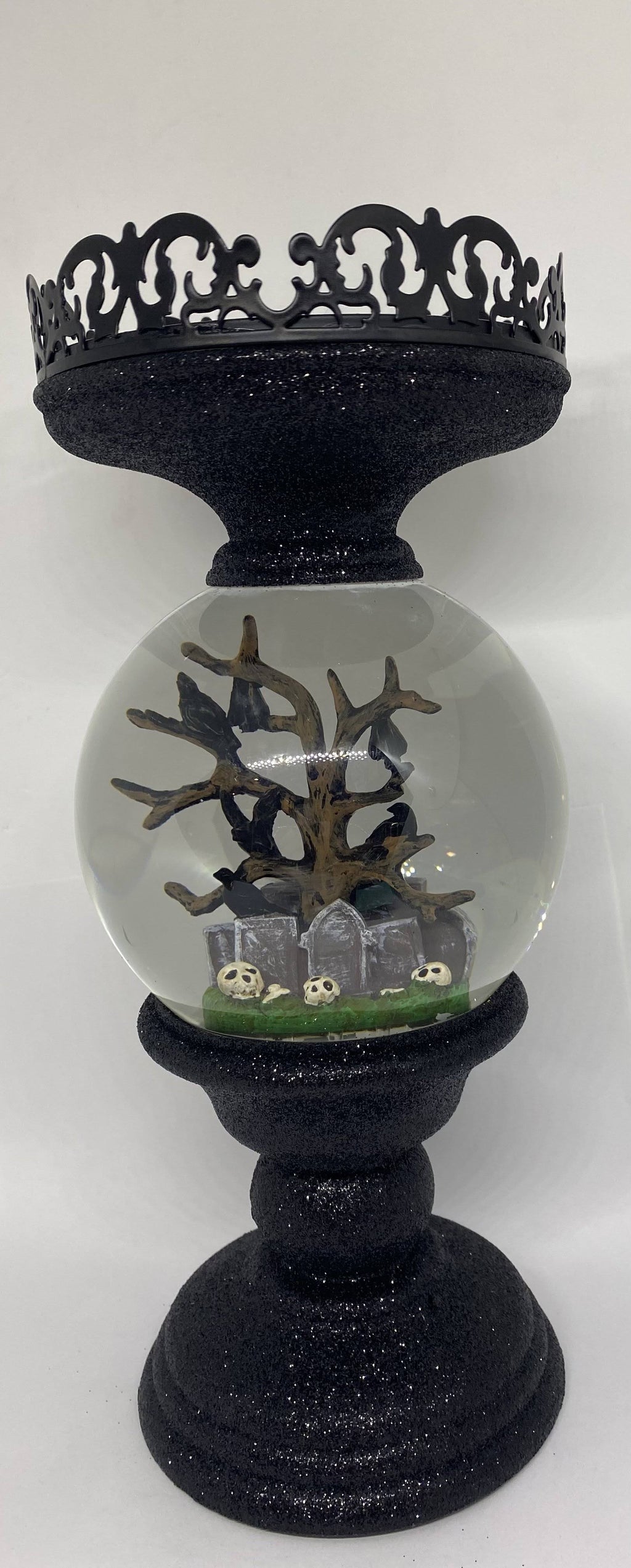 Halloween Cemetery Pedestal Water Globe Candle Holder M937