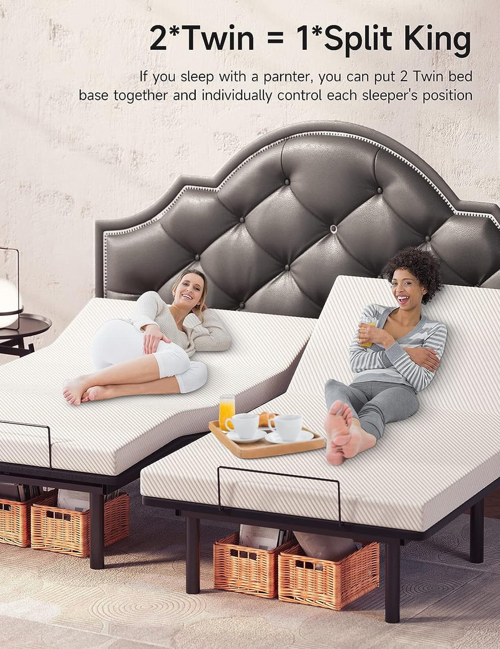 Adjustable Twin Size Ergonomic Bed Frame with Remote H7537