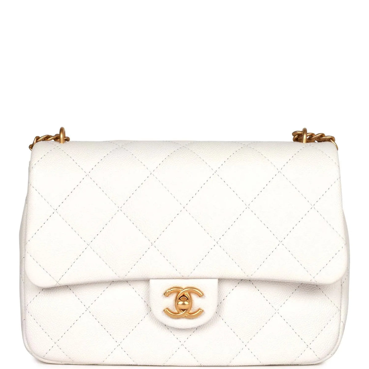 White Caviar Leather Single Flap V286