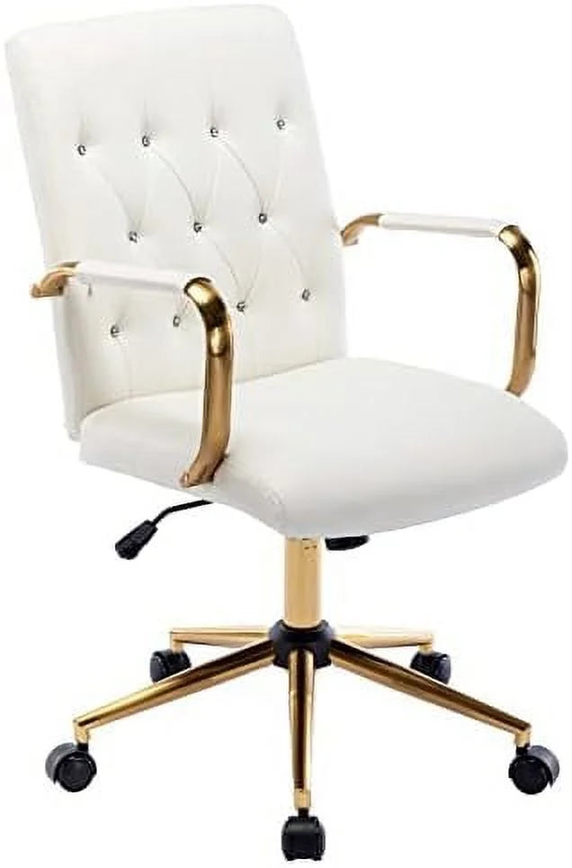 White PU Leather Office Desk Chair with Wheels K82832