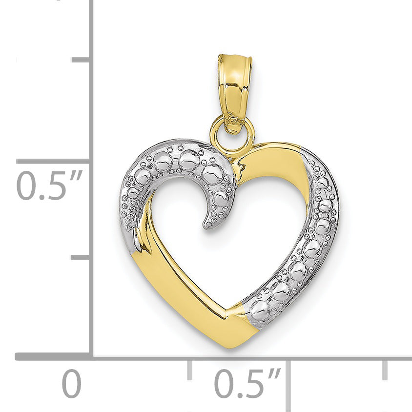 10K Two-Tone Gold Rhodium Plated Heart Pendant With 10K Yellow Gold Rope Chain 20" D385