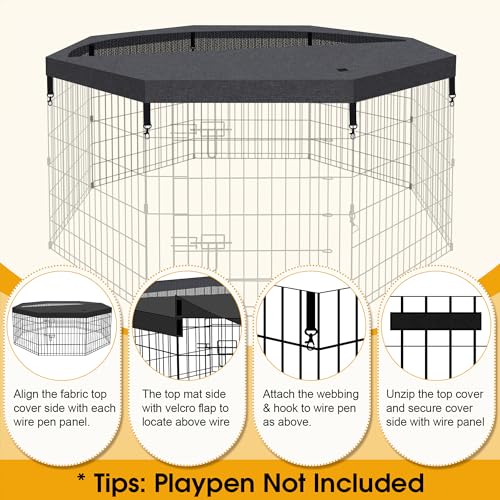 Black 8 Panels 24 Inch Metal Wire Pet Playpen with Top Cover X671397
