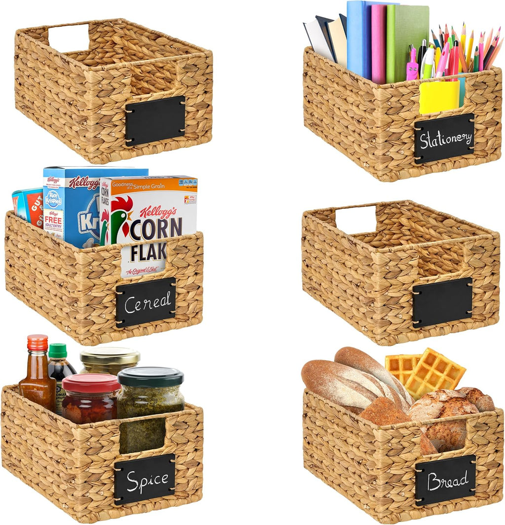 6 Pcs Natural Water Hyacinth Woven Storage Baskets with Handles T604255