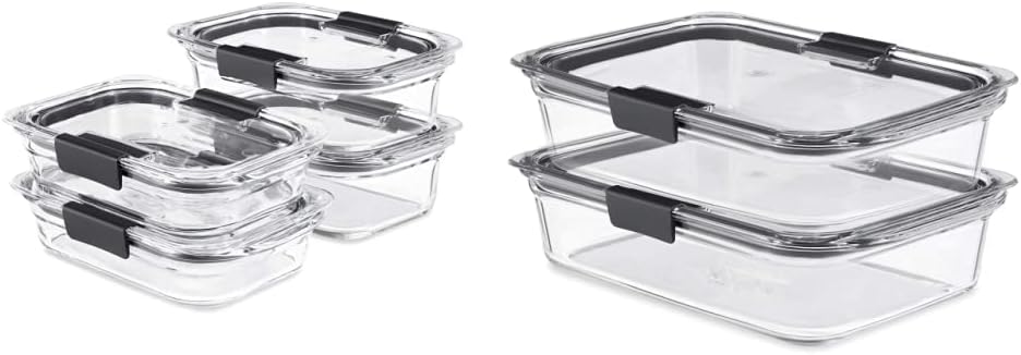 8-Piece Glass Food Storage Containers with Lids, Clear/Grey X88516