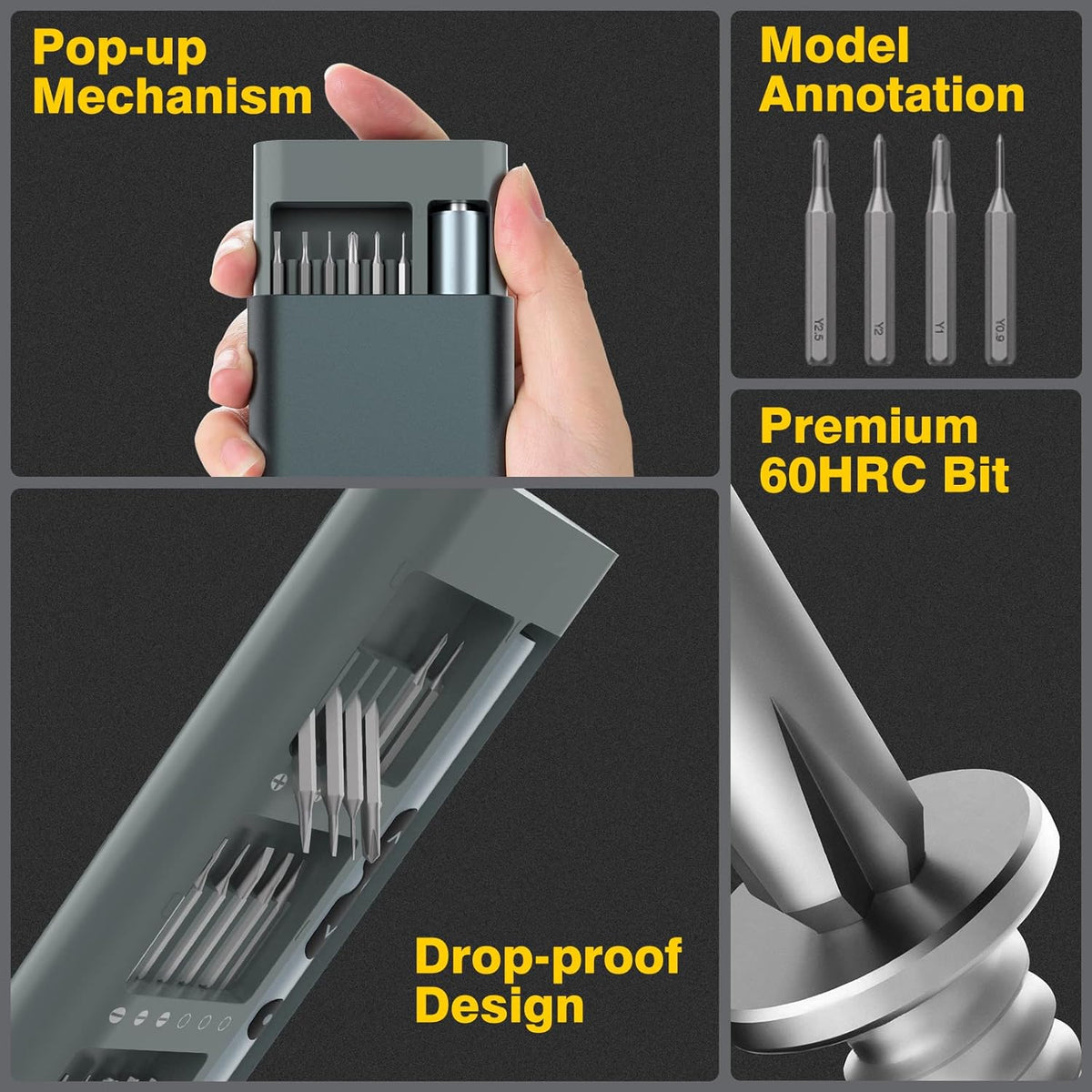 Electric Screwdriver, 62-in-1 Mini Rechargeable Cordless Precision Screwdriver Set with LED Light and 48 Magnetic Bits, Gray P506