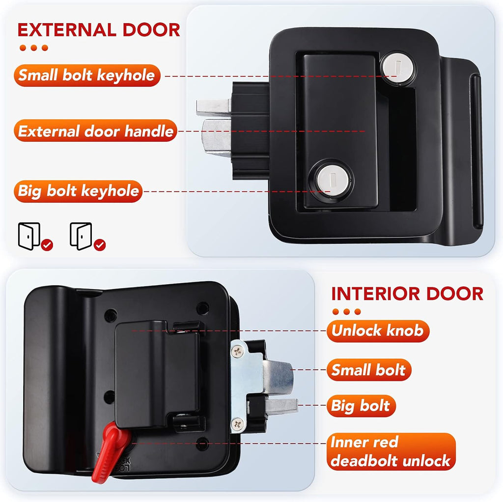 Black Zinc Alloy RV Entry Door Lock with Paddle Deadbolt 4 Keys H6957