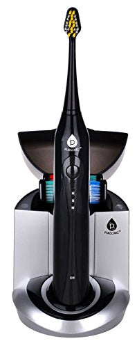 Black Sonic Rechargeable Toothbrush with UV Sanitizer and 12 Brush Heads A9743