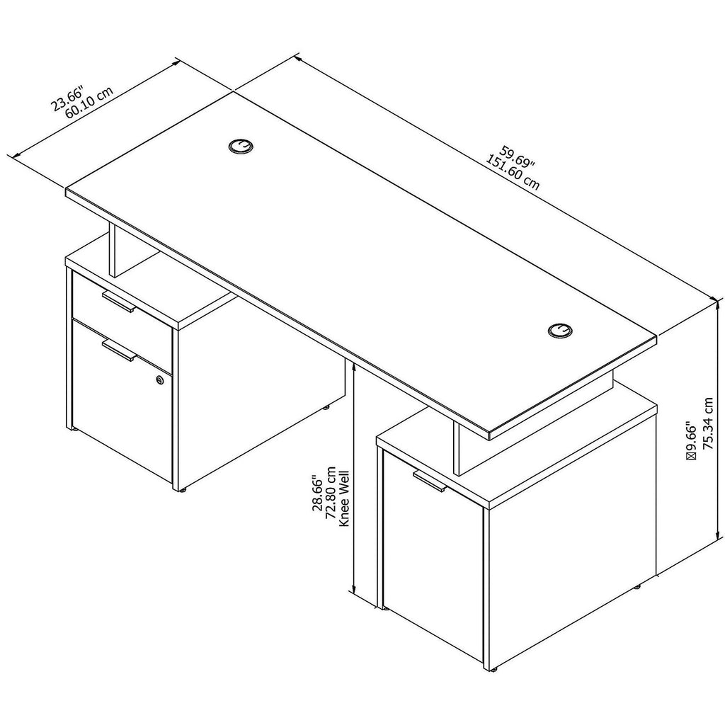 60W Desk with Drawers and Small Storage Cabinet R385403