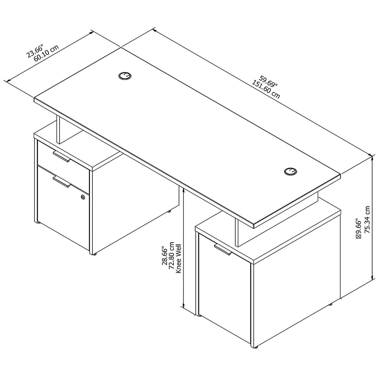 60W Desk with Drawers and Small Storage Cabinet R385403