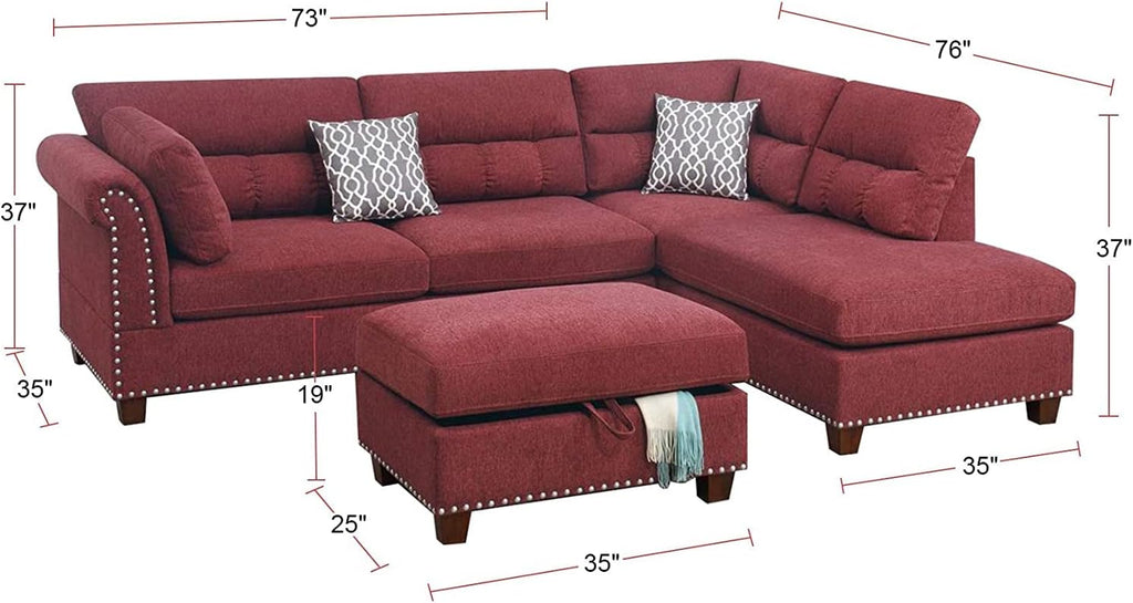Red Velvet Sectional Sofa Y56783