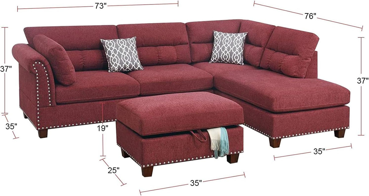 Red Velvet Sectional Sofa Y56783