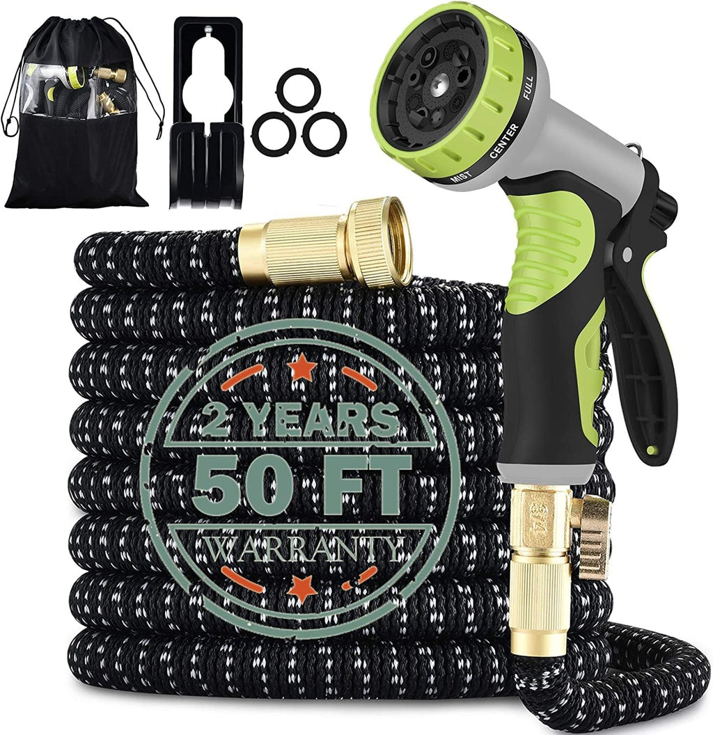 50FT Expandable Garden Hose with 9 Function Nozzle and Solid Brass Fittings V5448