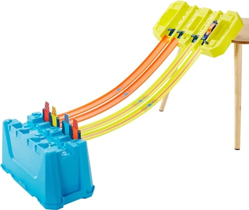 Multi-Lane Speed Box Toy Car Track Builder Playset with 18 Component Parts & 2 1:64 Scale Vehicles H107953