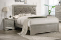 Silver Finish Queen Size Upholstered Button Tufted Headboard Bed Nightstand Set C1879