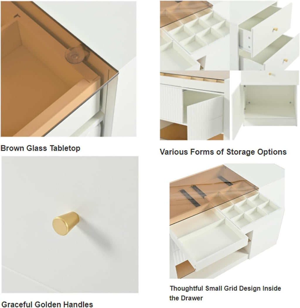 Glass Top Wooden Closet Island with 6 Drawers 3 Cabinets Y143911